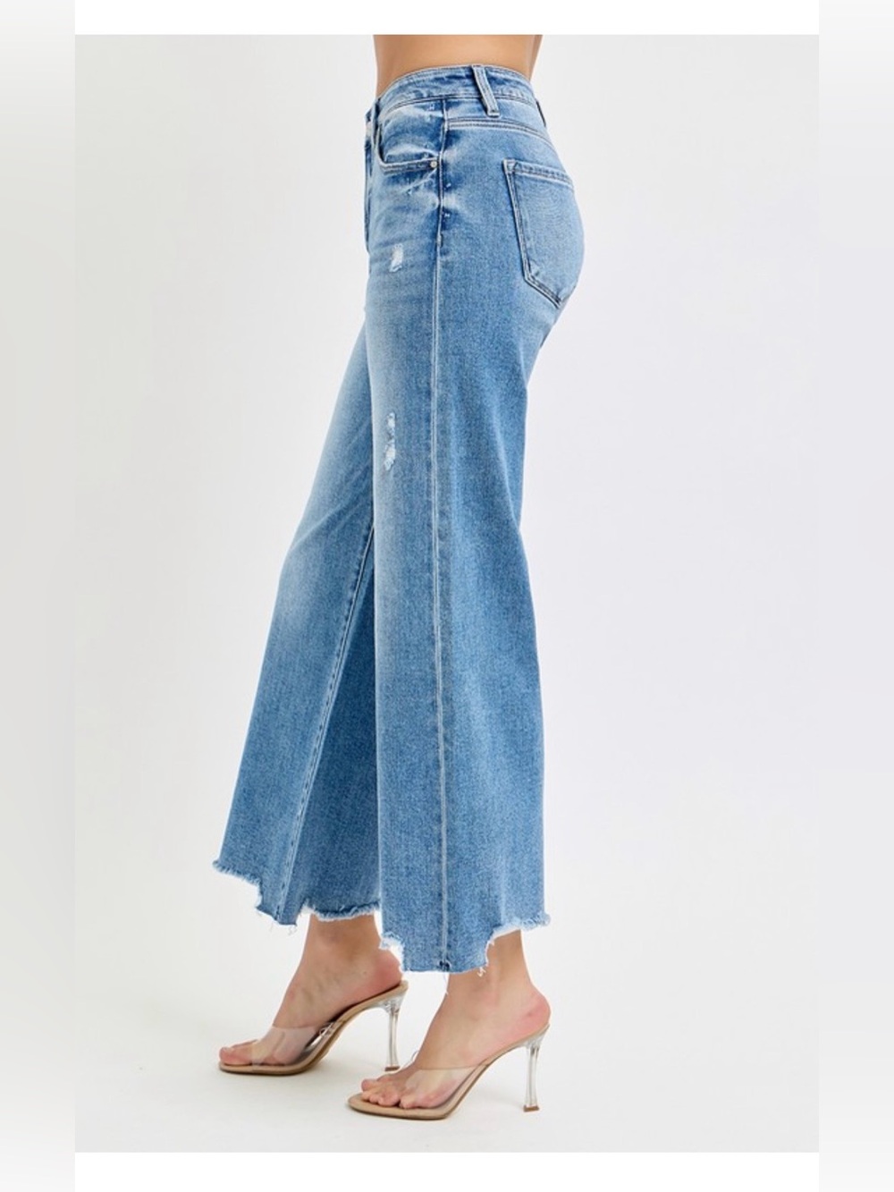 Risen High Rise Crop Wide Jeans Medium Wash NWT - Picture 5 of 7